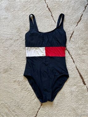 Tommy Hilfiger swimsuit one piece colorblock scoop neck swimsuit scoop back 00s